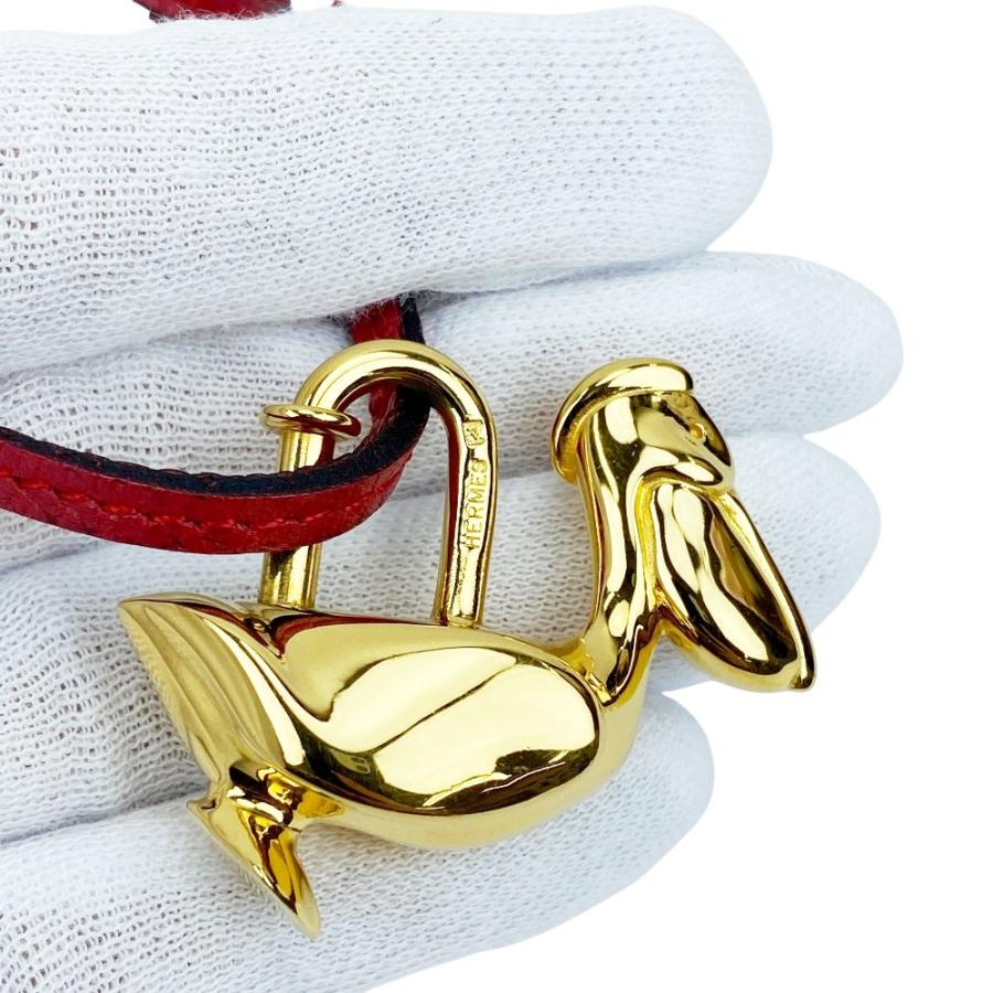 ■新同■86cm■　エルメス カデナ ペリカン バッグ チャーム ペンダント アニマル ゴールド レッド GP レザー 【479694】7 |  | 07