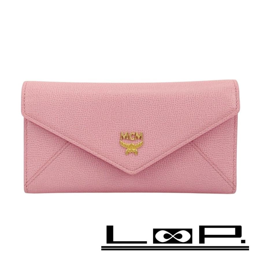 □新同□ MCM 長財布 ウォレット レザー ピンク ゴールド 箱 【483615