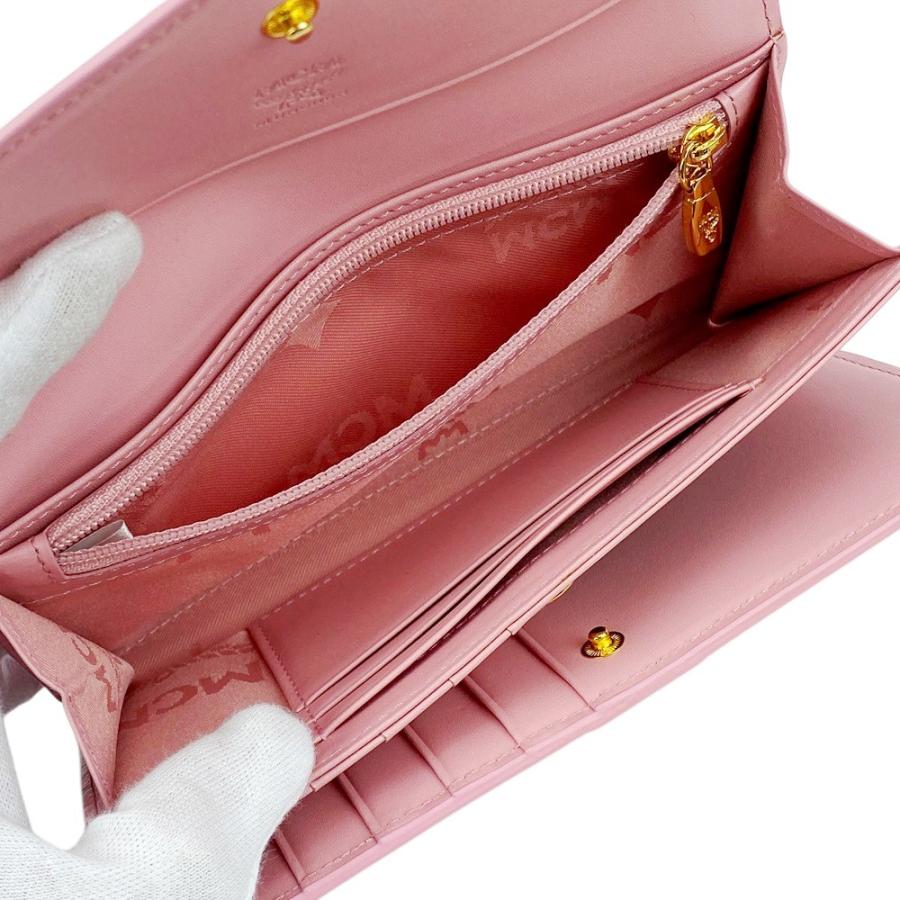 □新同□ MCM 長財布 ウォレット レザー ピンク ゴールド 箱 【483615