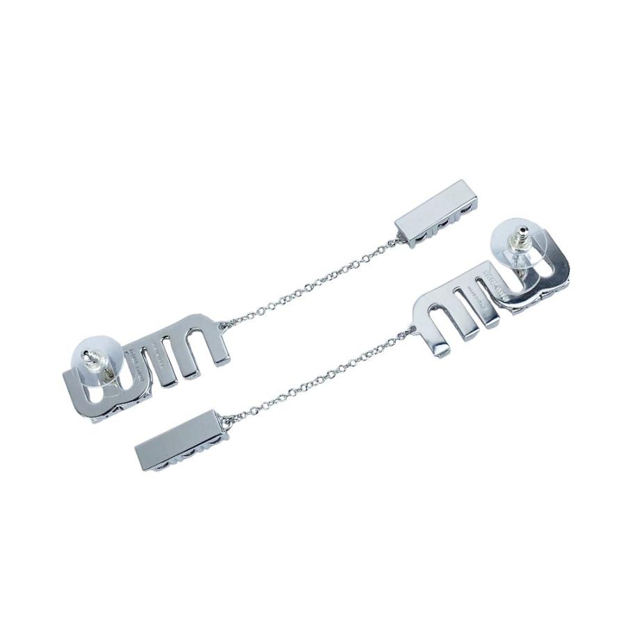 ■新同■　ミュウミュウ ドロップピアス ロゴ アクセサリー クリスタルチャーム 揺れる シルバー SS ラインストーン 【484629】7 |  | 01