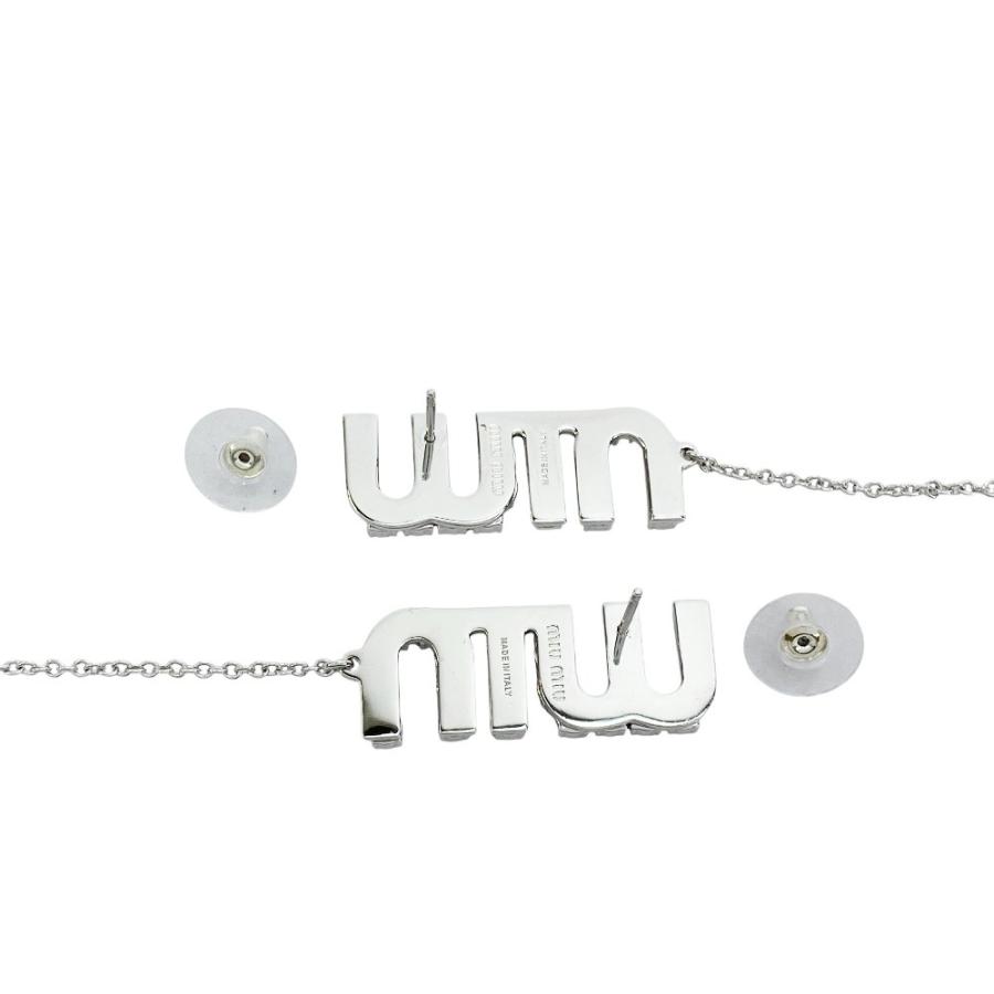 ■新同■　ミュウミュウ ドロップピアス ロゴ アクセサリー クリスタルチャーム 揺れる シルバー SS ラインストーン 【484629】7 |  | 02