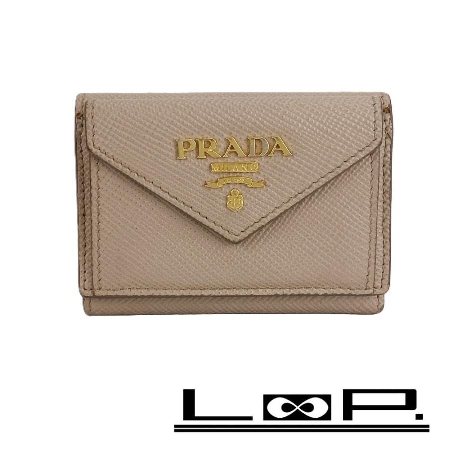 プラダ ■中古■ 三つ折り コンパクト ウォレット 財布 サイフ レザー ピンク ゴールド 1MH021 【512100】5 | 