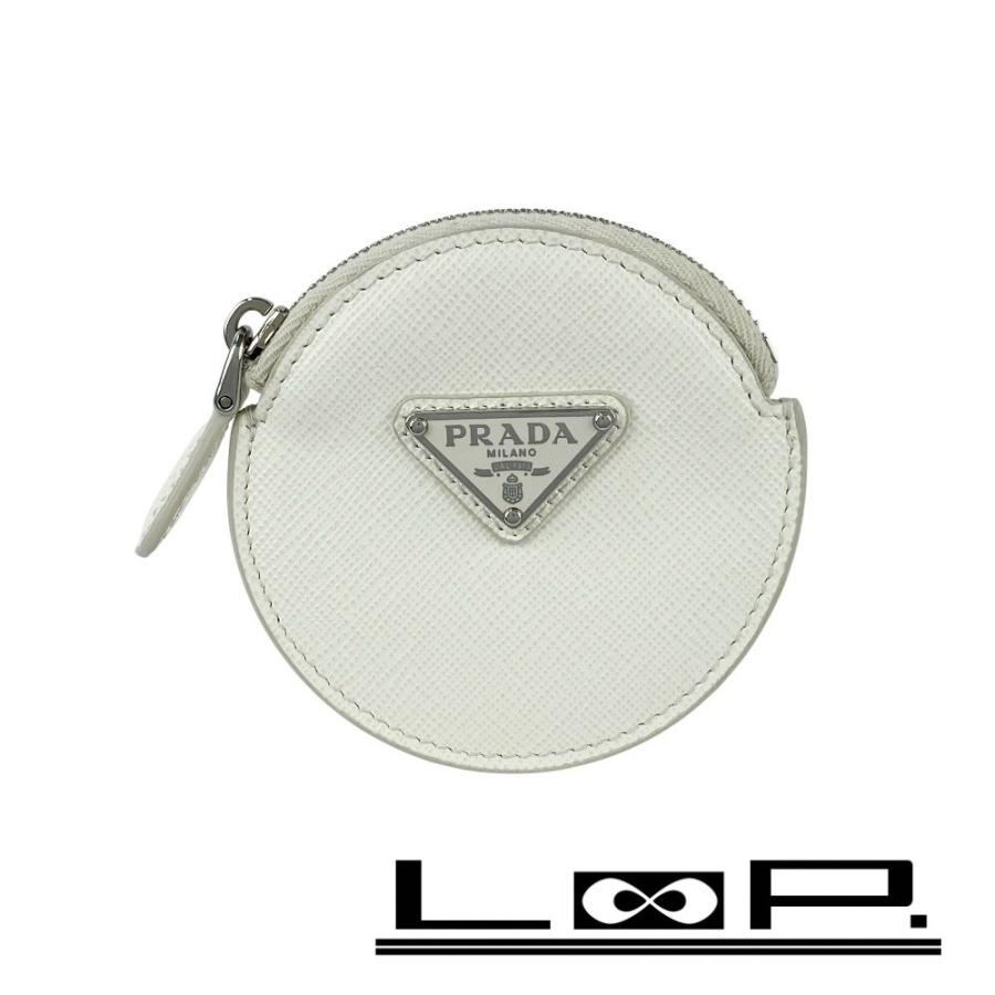 プラダ ■美品■ ラウンド コインケース 小銭入れ 財布 コンパクト トライアングルロゴ サフィアーノ ホワイト 【512117】11 | 