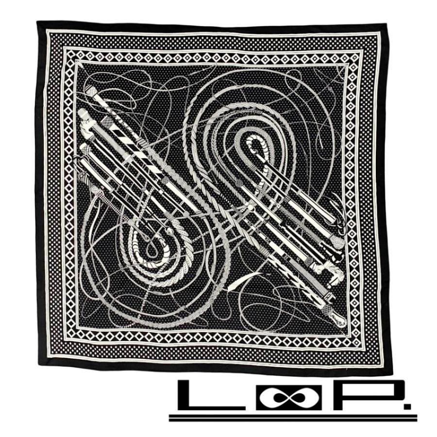 エルメス ■新同■ カレ140  鞭とグリップ Fouets et Badines ストール スカーフ カシミヤ シルク ブラック ホワイト 【512810】5 | 