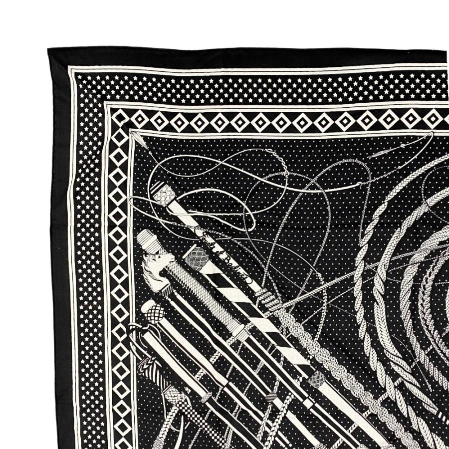 エルメス ■新同■ カレ140  鞭とグリップ Fouets et Badines ストール スカーフ カシミヤ シルク ブラック ホワイト 【512810】5 |  | 01