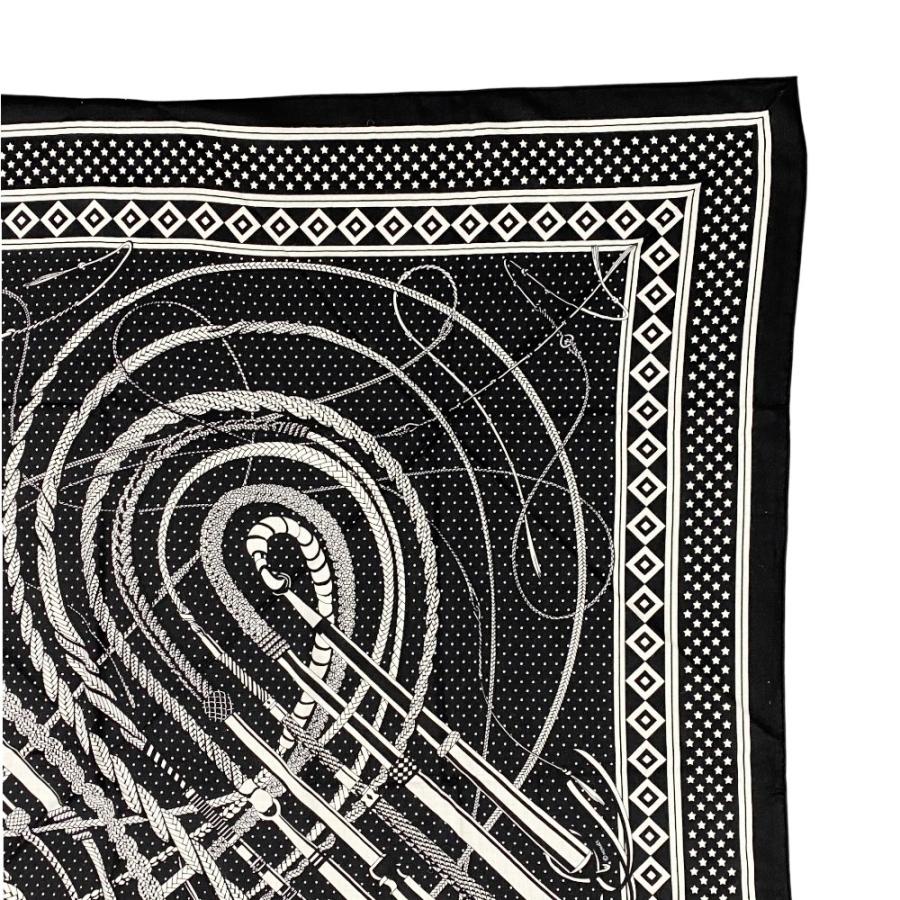 エルメス ■新同■ カレ140  鞭とグリップ Fouets et Badines ストール スカーフ カシミヤ シルク ブラック ホワイト 【512810】5 |  | 02