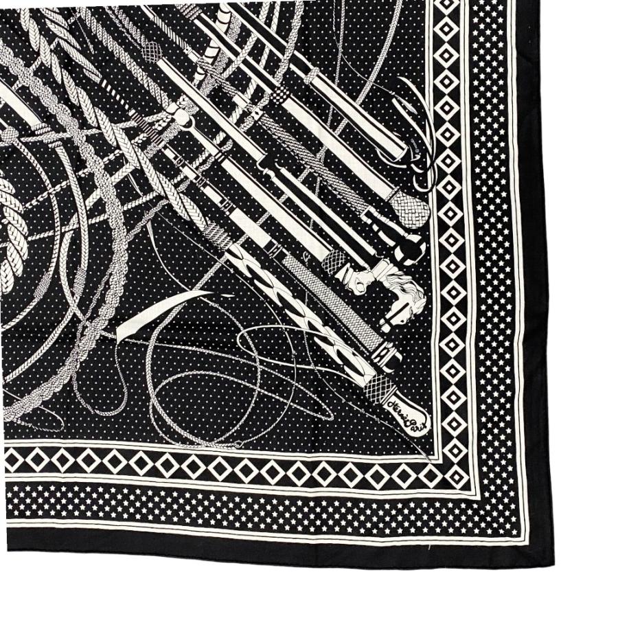 エルメス ■新同■ カレ140  鞭とグリップ Fouets et Badines ストール スカーフ カシミヤ シルク ブラック ホワイト 【512810】5 |  | 04