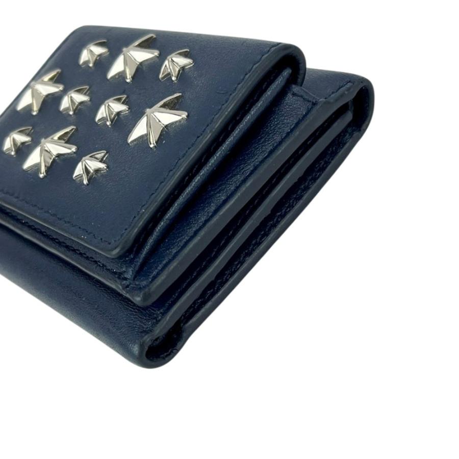 ジミーチュウ ■美品■ スタースタッズ 三つ折り 財布 ミニ コンパクト ウォレット 星 レザー スタッズ ネイビー 【530111】11 ジミーチュウ □美品□ スタースタッズ 三つ折り 財布 ミニ コンパクト