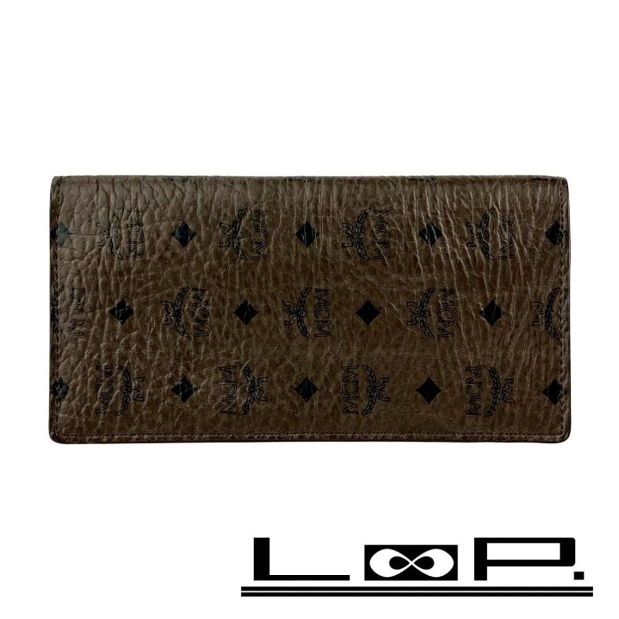 MCM □美品□ 長財布 札入れ カード ケース レザー ブラウン ネイビー 