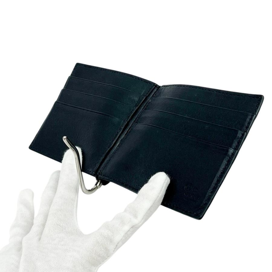 GUCCI グッチ マネークリップ マイクロシマ 黒 ブラック 財布 2つ折り グッチ □新同□ マイクロ シマ マネークリップ 財布 二つ折り レザー