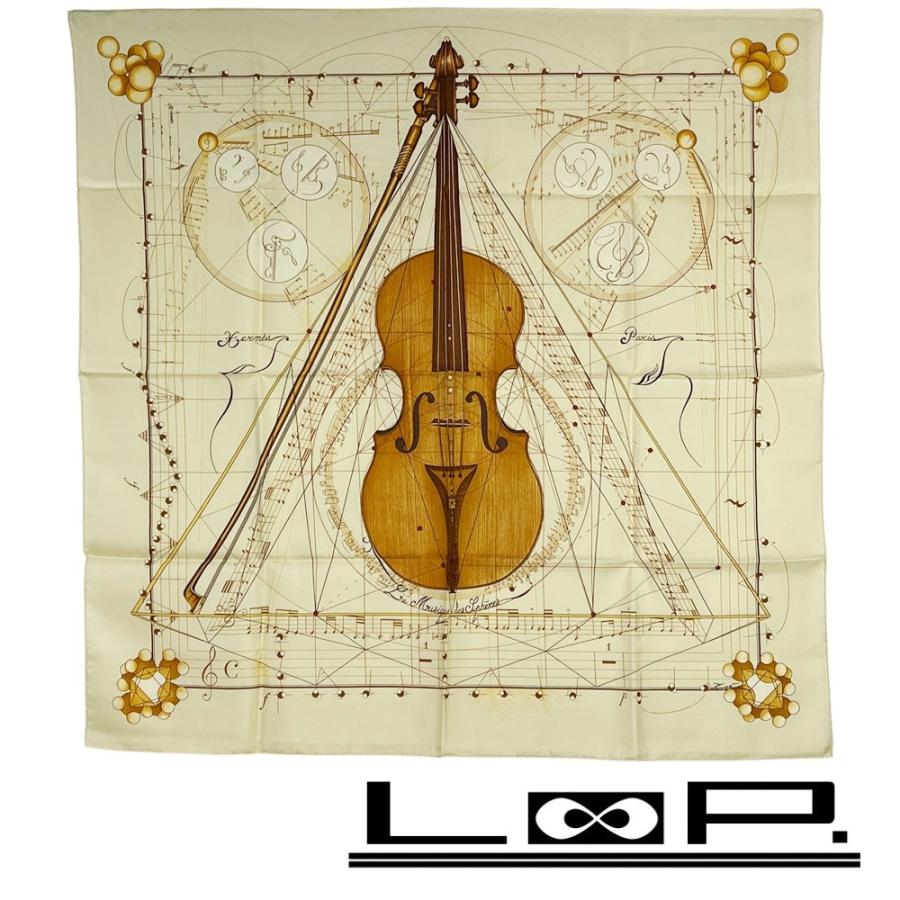 エルメス ■新同■ カレ 90 La Musique des Spheres 音符 楽器 バイオリン ベージュ シルク 箱 【546037】11 | 