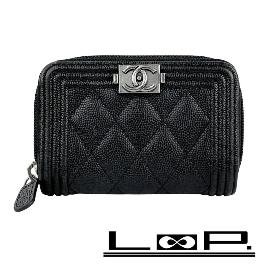 シャネル ■美品■ ボーイシャネル コインケース 小銭入れ ココマーク キャビアスキン ブラック A80602 箱 【550607】13 | 