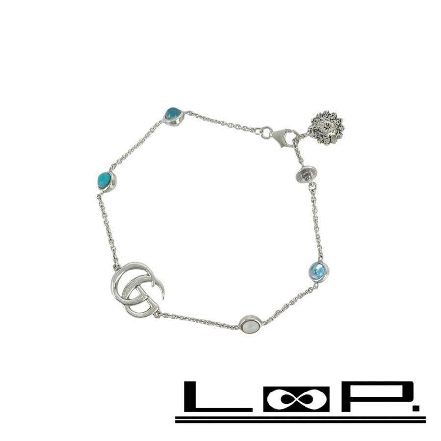 グッチ ■美品■ ダブルG マザーオブパール フラワー 花 ブレスレット  アクセサリー ブルー シルバー SV925 #16 【560842】11 | 