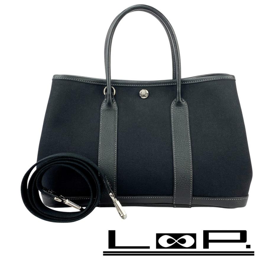 エルメス ■美品■ ガーデンパーティTPM ハンド ショルダー バッグ キャンバス レザー 黒 □H刻 箱 【563775】3 | 