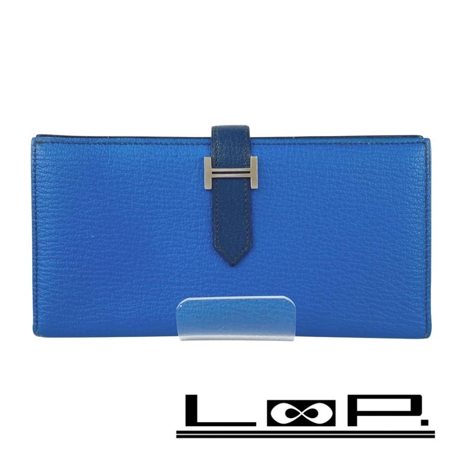 エルメス ■美品■ ベアンスフレ 長財布 二つ折り ウォレット シェーブル ミコノス ブルー □P刻 箱 【572227】5 | 