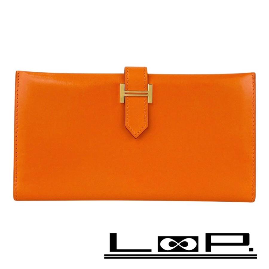 エルメス ■新同■ヴィンテージ■ ベアン クラシック 長財布 二つ折り ウォレット ボックスカーフ オレンジ □F刻 箱 【578847】8 | 