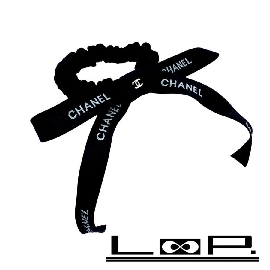 シャネル ■美品■  リボンシュシュ ヘアゴム ヘアアクセサリー ロゴ ココマーク シルク ブラック ゴールド 24B 箱 【579486】7 | 