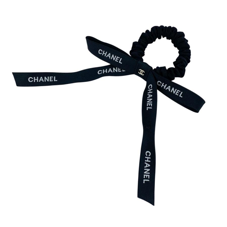 シャネル ■美品■  リボンシュシュ ヘアゴム ヘアアクセサリー ロゴ ココマーク シルク ブラック ゴールド 24B 箱 【579486】7 |  | 01