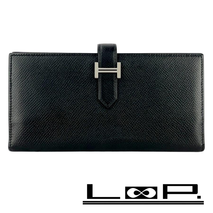 エルメス ■美品■ ベアンスフレ 長財布 二つ折り ウォレット エプソン ブラック □Q刻 箱 【584596】8 | 