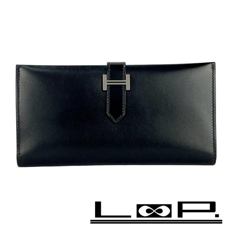 エルメス ■新同■ヴィンテージ■ ベアン クラシック 長財布 二つ折り ウォレット ボックスカーフ ブラック □H刻 箱 【586613】8 | 