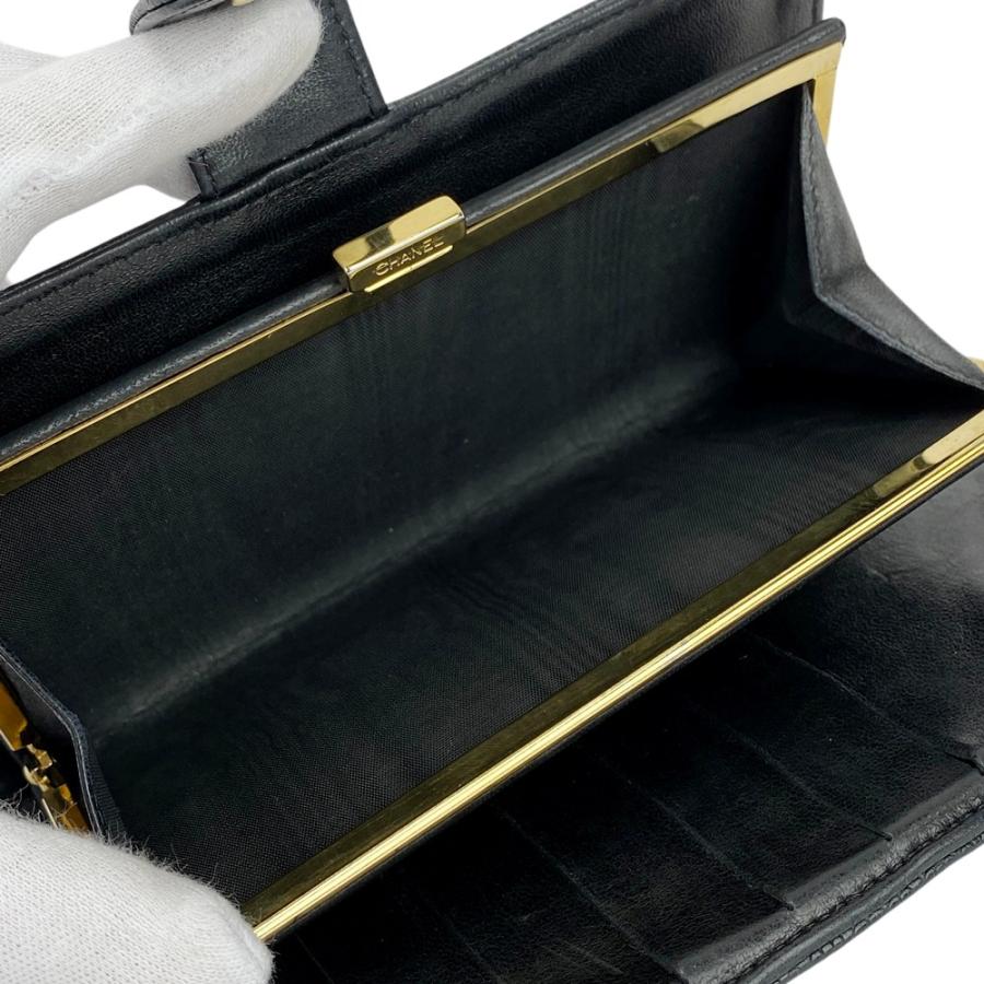 シャネル ■美品■ 二つ折り長財布 ウォレット がま口 ココマーク キャビアスキン ブラック ゴールド 箱 【587306】7 |  | 07