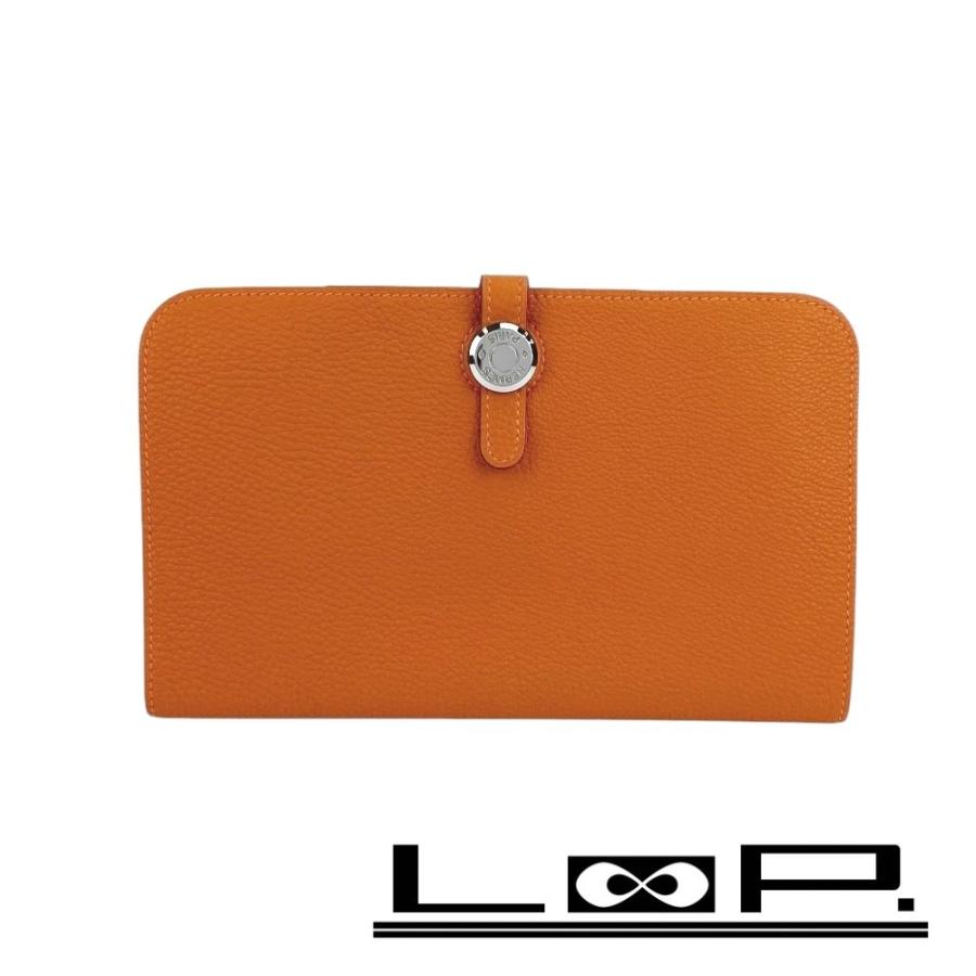 エルメス ■美品■ ドゴン GM 二つ折り 長財布 ウォレット シェーブル ルージュヴィフ シルバー □G刻 箱 【587948】7 | 