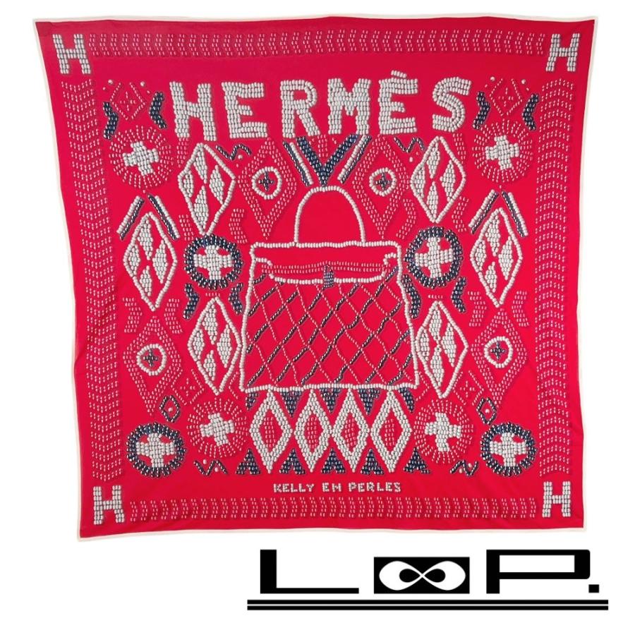 エルメス ■美品■ カレ 90 KELLY EN PERLES ケリー アン ペルル スカーフ ファッション シルク レッド 箱 【591723】9 | 