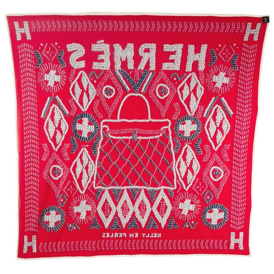 エルメス ■美品■ カレ 90 KELLY EN PERLES ケリー アン ペルル スカーフ ファッション シルク レッド 箱 【591723】9 |  | 05