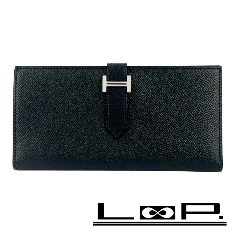【美品】エルメス ベアン クラシック 二つ折り長財布 エプソン ブラック　金 HERMES - 【美品】エルメス ベアン クラシック 二つ折り長財布
