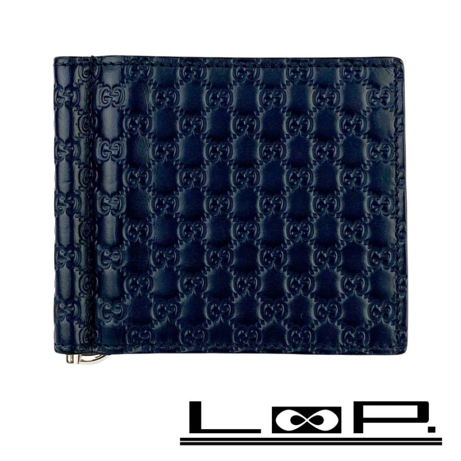 グッチ ■美品■ マイクロ グッチ シマ マネークリップ 二つ折り 財布 レザー ネイビー 544478 箱 【610585】8 | 