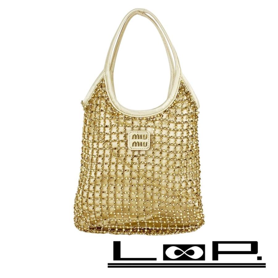 ミュウミュウ ■新同■ チェーン 2WAY ハンド ショルダーバッグ カバン シルク ビーズ ベージュ 箱 【613746】13 | 