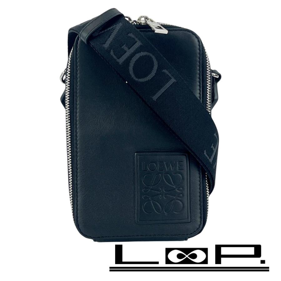 ロエベ ■新同■ バーティカル クロスボディ アナグラム ショルダー ミニ バッグ スマホケース レザー ブラック 【616211】3 | 