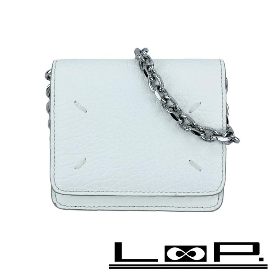 マルジェラ ■未使用■ チェーン ウォレット コンパクト 財布 小銭入れ ショルダー 4ステッチ レザー ホワイト 56UI0148 箱 【616891】5 | 