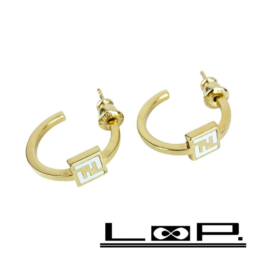 フェンディ ■美品■ フープピアス アクセサリー GP ゴールド ホワイト 【618963】13 | 