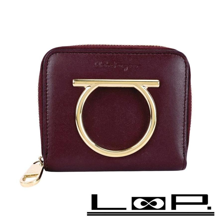 フェラガモ ■美品■ フルジップ コンパクト ウォレット 二つ折り 財布 ガンチーニ レザー ボルドー ゴールド 22D290 箱 【619359】5 | 