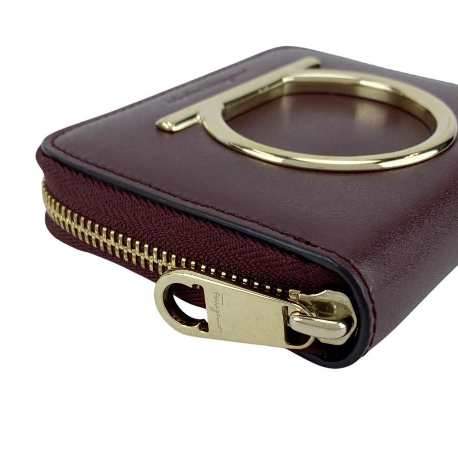 フェラガモ ■美品■ フルジップ コンパクト ウォレット 二つ折り 財布 ガンチーニ レザー ボルドー ゴールド 22D290 箱 【619359】5 |  | 02