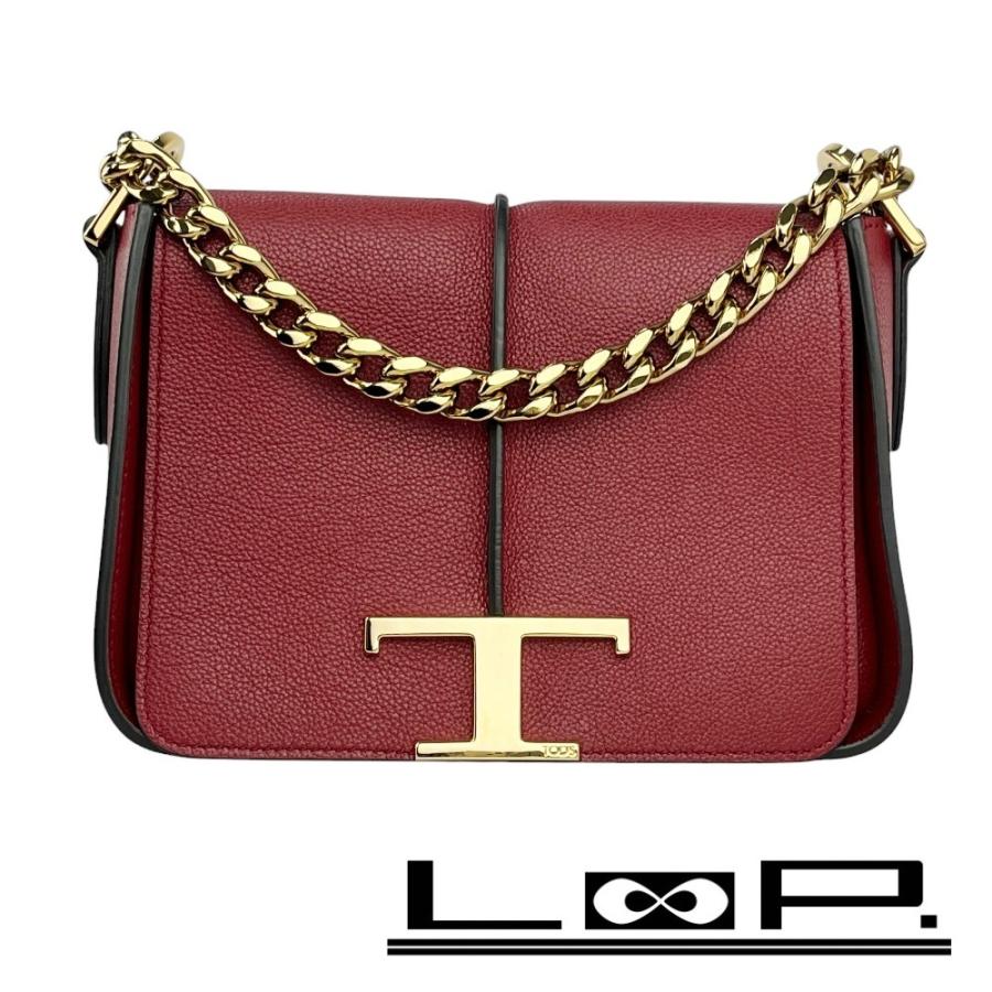 トッズ ■美品■ Tタイムレス チェーン ショルダー バッグ カバン ファッション レザー SS レッド ゴールド 【619649】5 | 