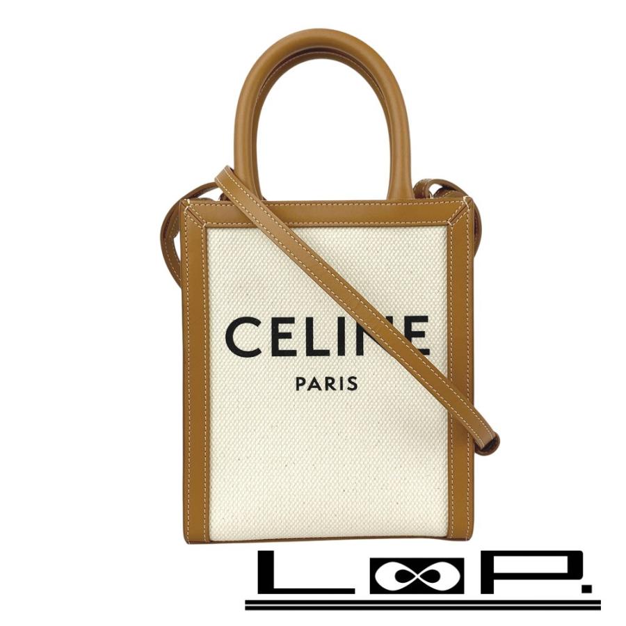 セリーヌ ■新同■ ミニ バーティカル カバ  2WAY ハンド ショルダー レザー キャンバス ベージュ ブラウン 【624353】3 | 