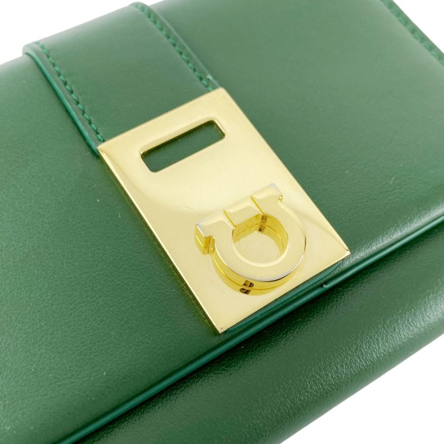 フェラガモ ■美品■ 三つ折り 財布 コンパクト ウォレット ガンチーニ レザー GP グリーン ゴールド 220630 【627408】5 |  | 09