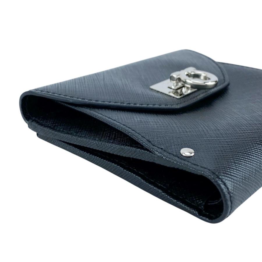 フェラガモ ■新同■ 二つ折り 財布 Wフラップ ウォレット ガンチーニ レザー SS ブラック シルバー JL22-4208 【627767】5 |  | 02