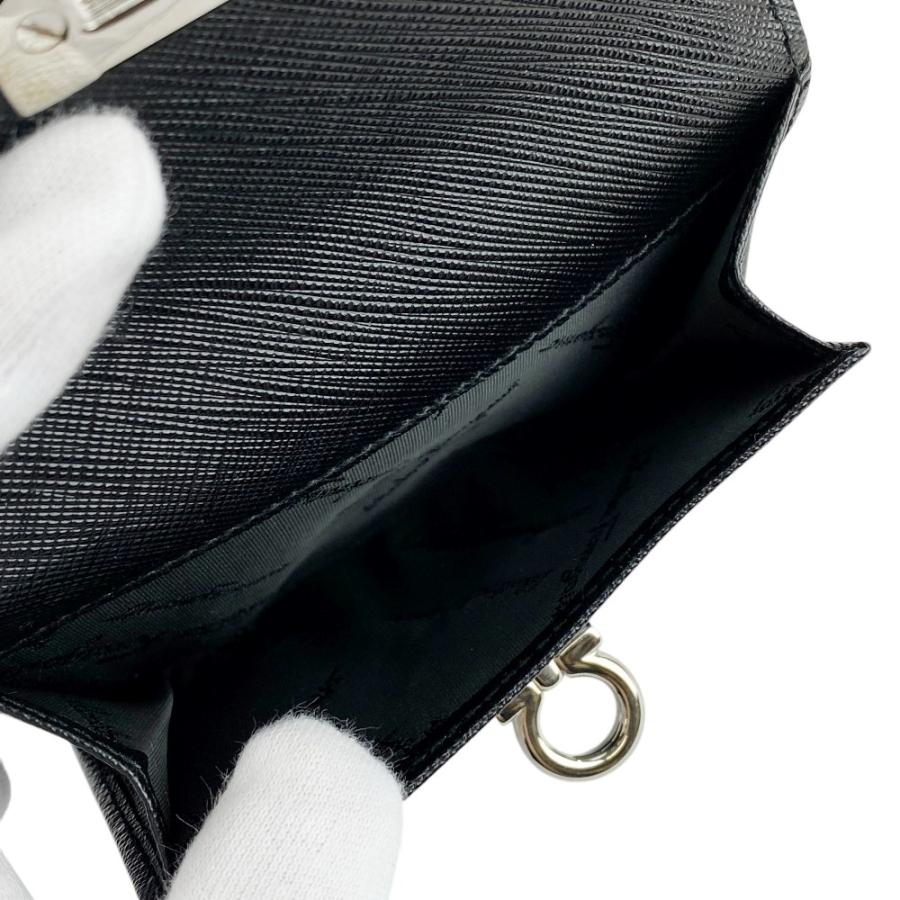 フェラガモ ■新同■ 二つ折り 財布 Wフラップ ウォレット ガンチーニ レザー SS ブラック シルバー JL22-4208 【627767】5 |  | 06