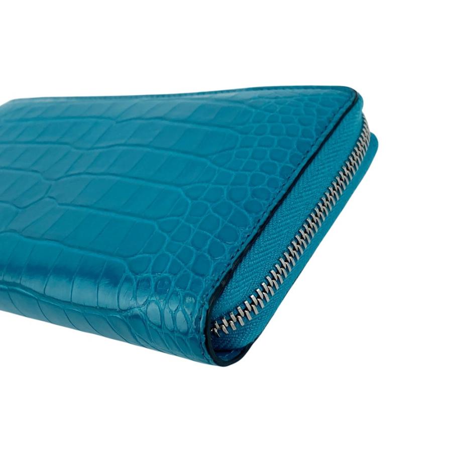 グッチ ■美品■ ラウンドファスナー 長財布 ウォレット ネーム入り クロコダイル ターコイズブルー 【635052】11 |  | 02