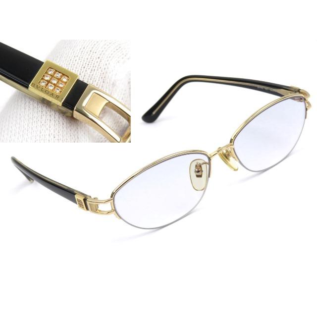 ■美品■　ブルガリ メガネ 眼鏡 度入り ラインストーン ブラック ゴールド K18 YG750 54□15 140 【65187】 □美品□ ブルガリ メガネ 眼鏡 度入り ラインストーン ブラック