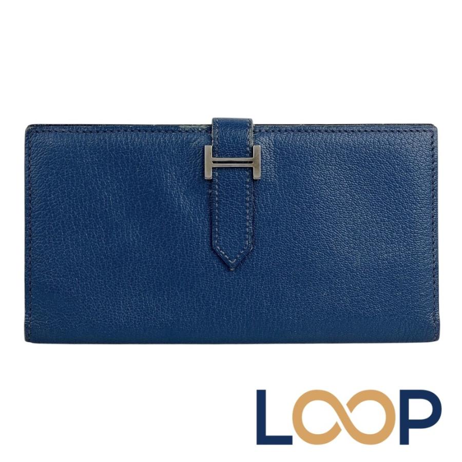 エルメス ■中古■ ベアン クラシック 長財布 二つ折り ウォレット シェーブル ブルー □J刻 【672415】8 | 