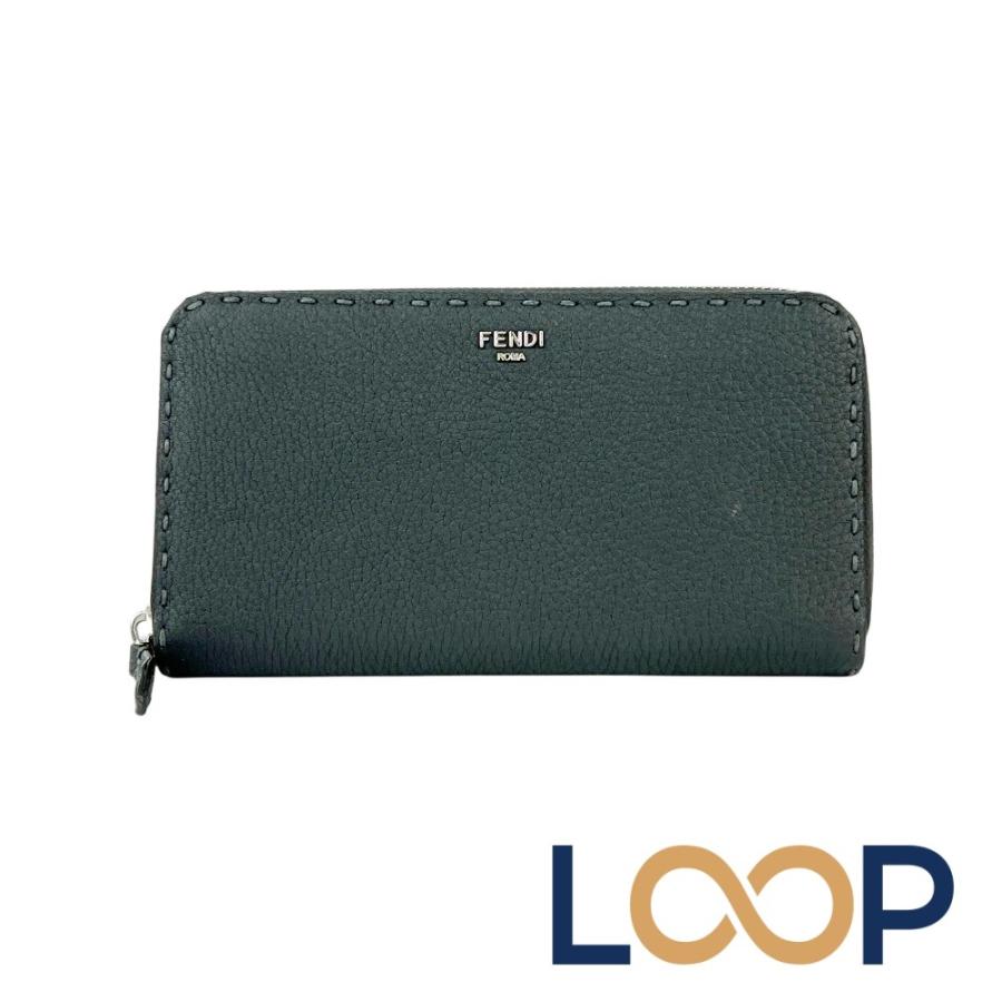 フェンディ ■美品■ セレリア ラウンドシップ 長 財布 ウォレット ステッチ レザー グレー 【680120】11 | 