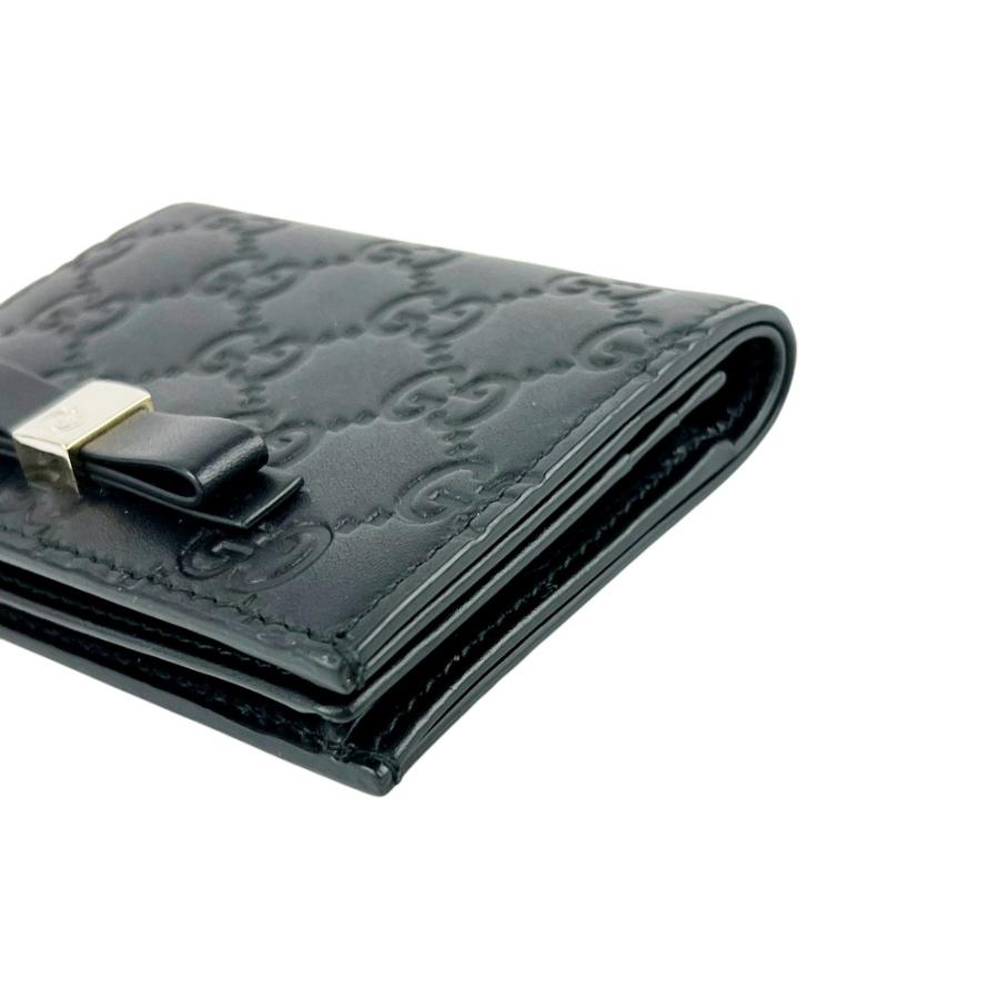 グッチ ■美品■ シマ 二つ折り札入れ  財布 ウォレット パスケース 名刺入れ リボン レザー ブラック 388684 【680137】11 |  | 02