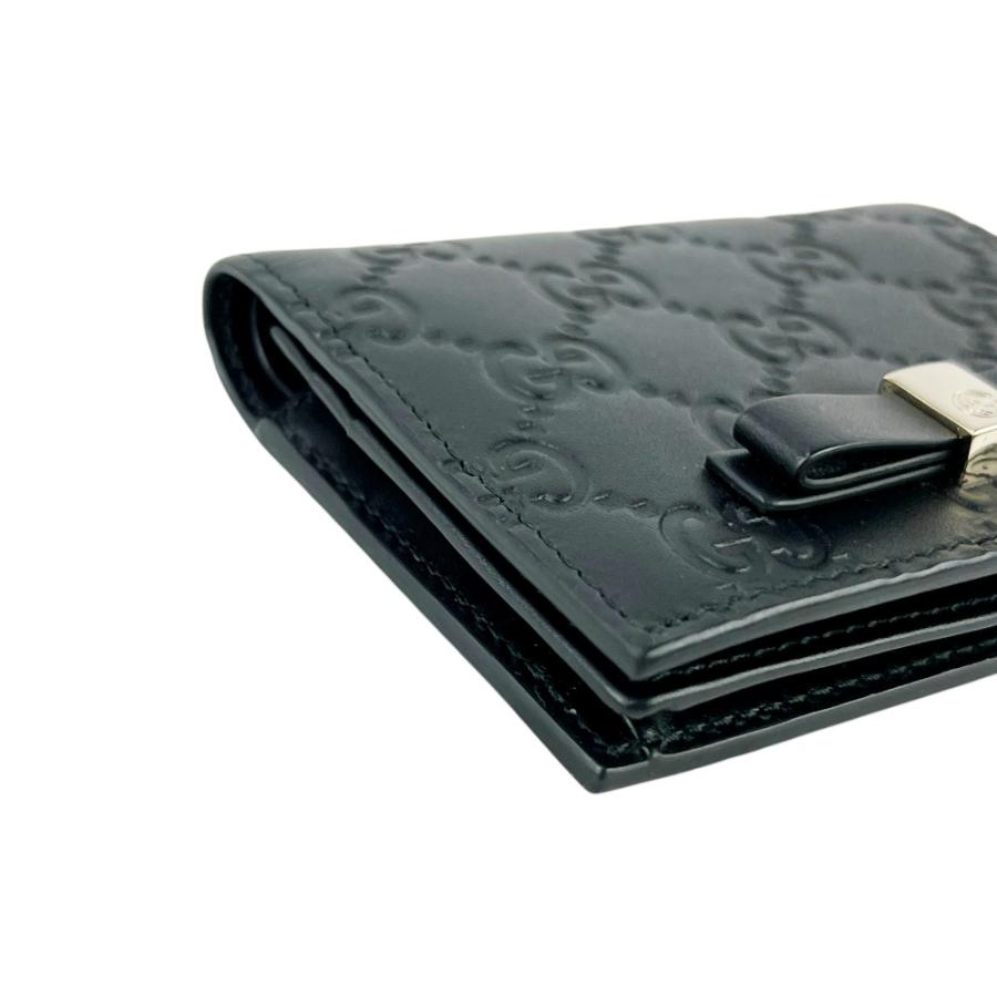 グッチ ■美品■ シマ 二つ折り札入れ  財布 ウォレット パスケース 名刺入れ リボン レザー ブラック 388684 【680137】11 |  | 03