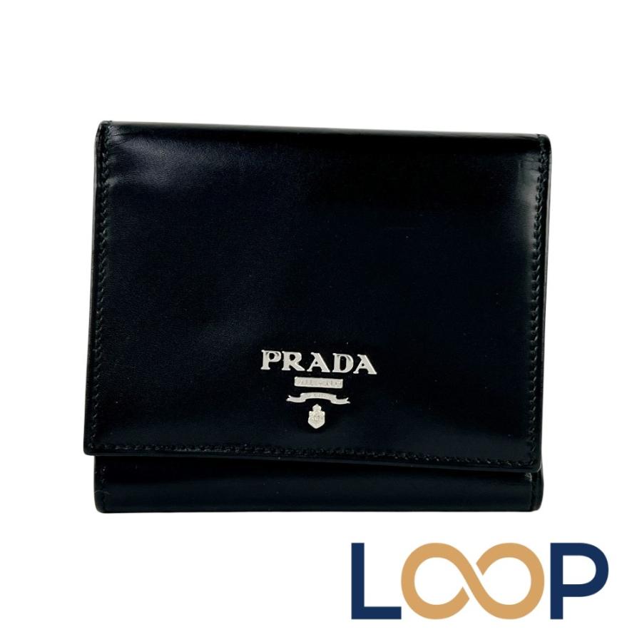 プラダ ■美品■ 三つ折り 財布 ミニ コンパクト ウォレット レザー ブラック 【680182】11 | 