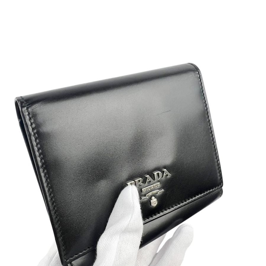 プラダ ■美品■ 三つ折り 財布 ミニ コンパクト ウォレット レザー ブラック 【680182】11 |  | 09