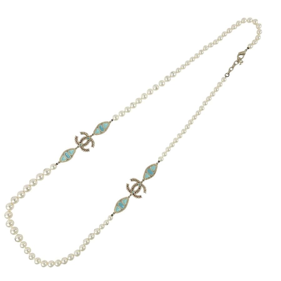 シャネル ■中古■104cm■ ココマーク ロング ネックレス アクセサリー フェイクパール 色石 ホワイト ライトグリーン 箱 【680304】8 |  | 01
